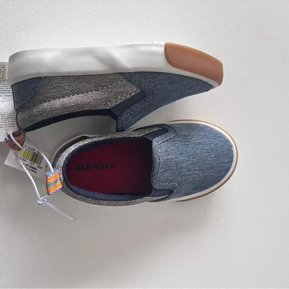 Old Navy Toddler Boy Pull On tab Slip On Chambray Blue Sneakers Sz 6